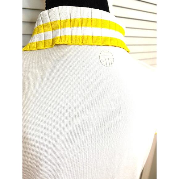 Tory Burch Sport Performance Pique Pleated Collar Polo Snow White /Sundance - Picture 3 of 10